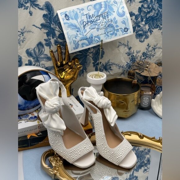 🆕 GIANNI BINI 🧿 NWOB Coray Pearl Embellished Satin Bow Slingback, Sz 7M - Picture 2 of 16